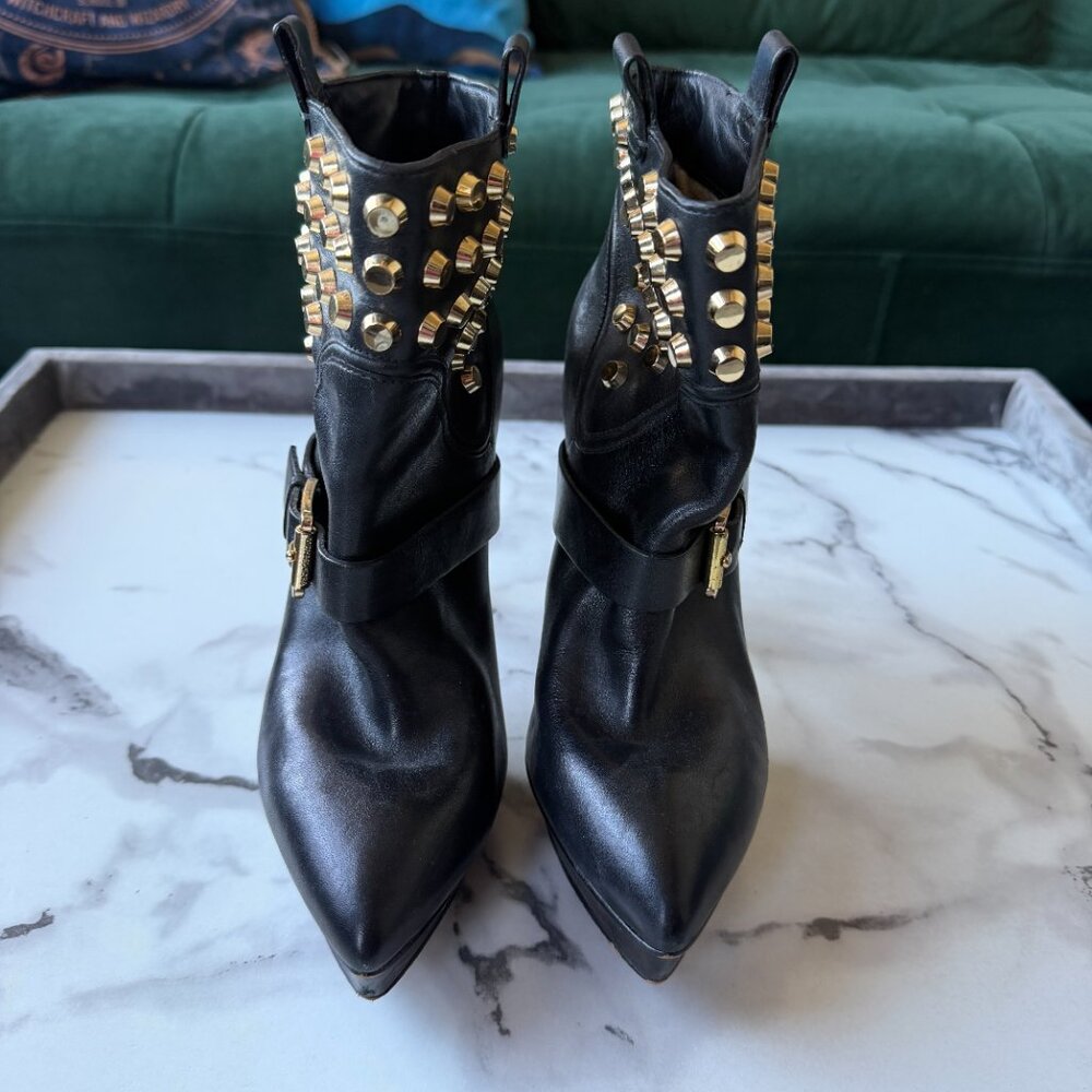 Michael Kors Bryn Black Leather Studded Stiletto Booties Size 7.5 - Picture 3 of 10